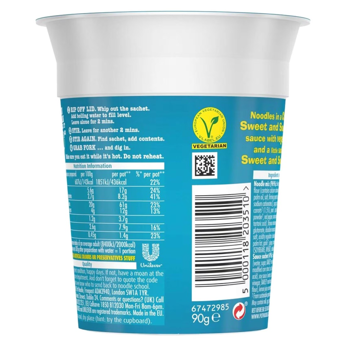 Pot Noodle Sweet And Sour Flavour Instant Noodles 90g