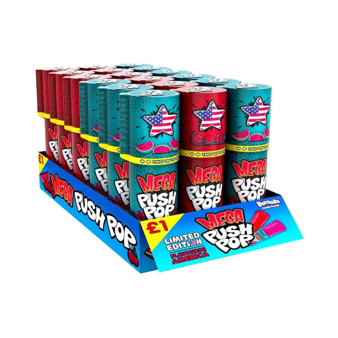 Bazooka Mega Push Pop Candy 30g Pack of 18
