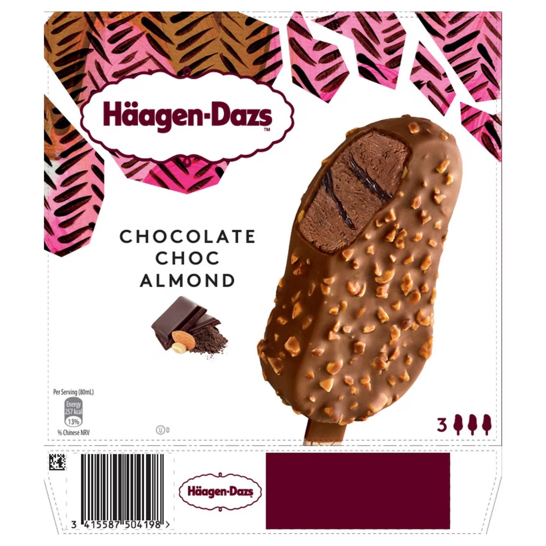 Haagen-Dazs Chocolate Choc, Almond Ice Cream Stick, 80ml Pack of 3