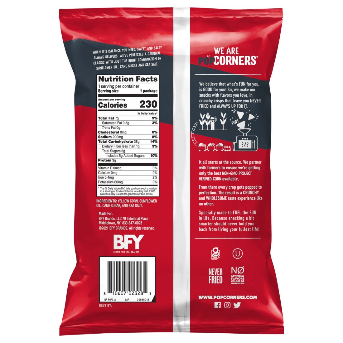 Popcorners Sweet and Salty Kettle Corn Flavoured Popped-Corn Snack, 49.6g
