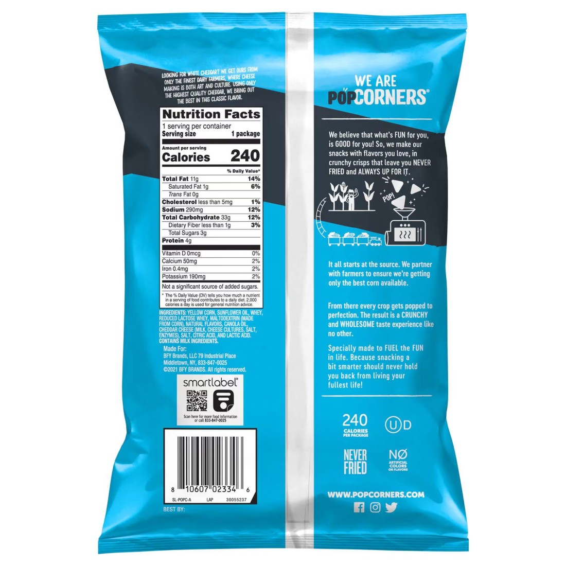 Popcorners White Cheddar Flavoured Popped-Corn Snack, 49.6g