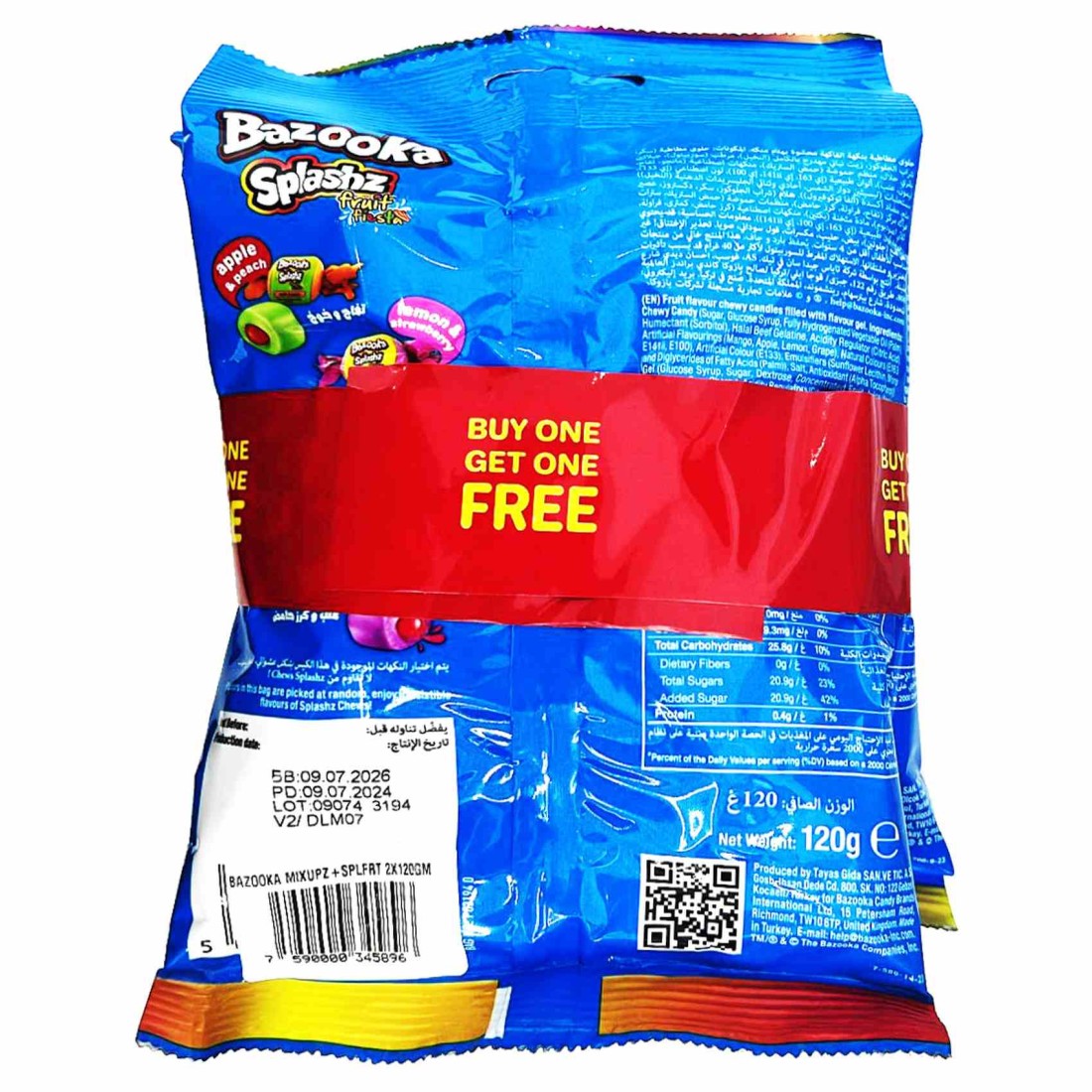 Bazooka Mix-Upz Splash Fruit Chewy Candy Share Bag 120g Pack of 2