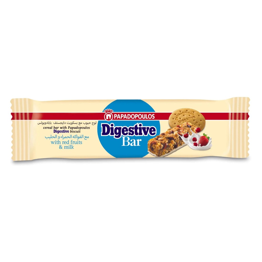 Papadopoulos Digestive Cereal Bar with Red Fruits and Milk, 140g
