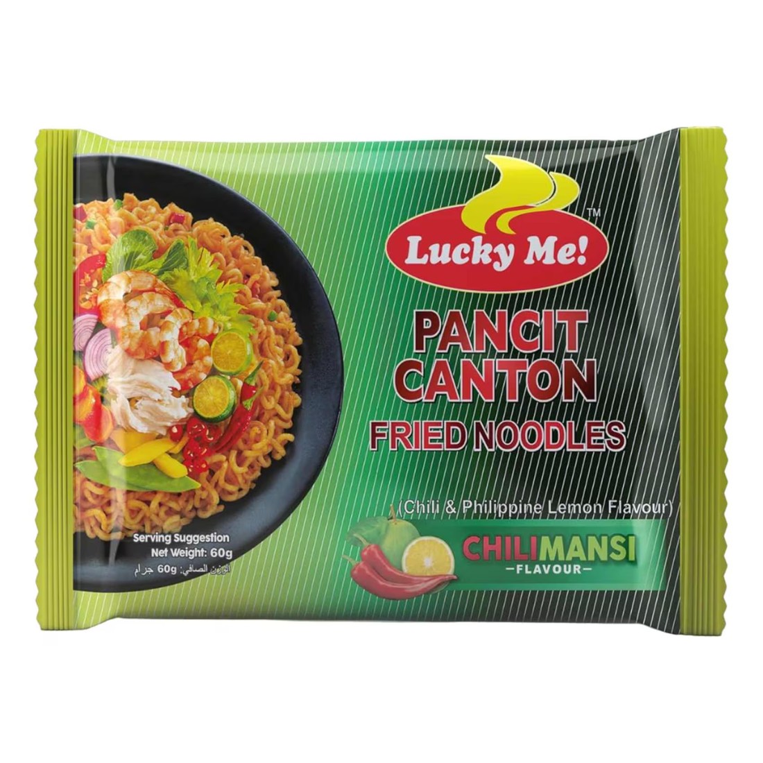 Lucky Me! Chilimansi Flavour Pancit Canton Fried Noodles 6 Noodles, 60g Pack of 2
