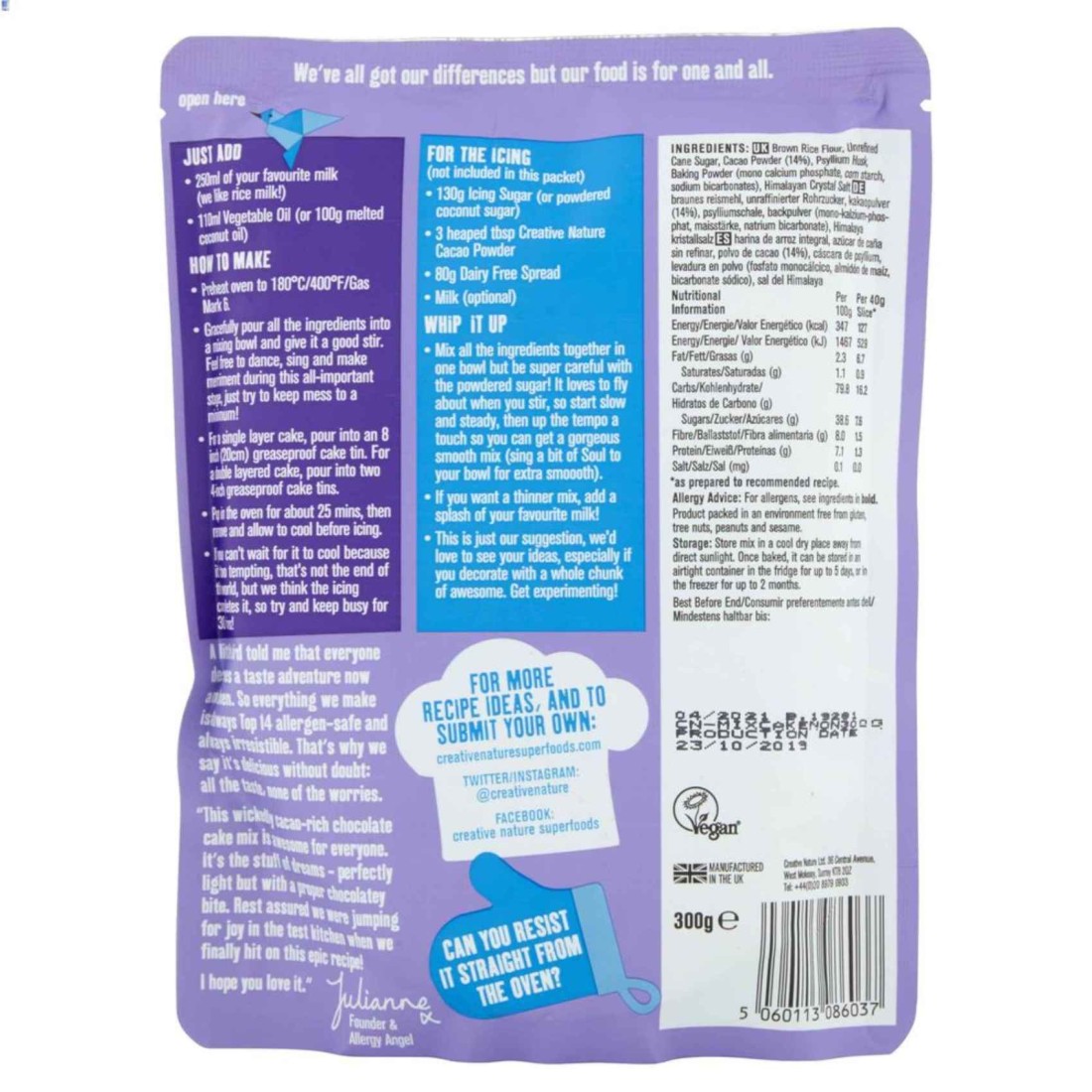 Creative Nature Cacao Rich Chocolate Cake Baking Mix, 400g