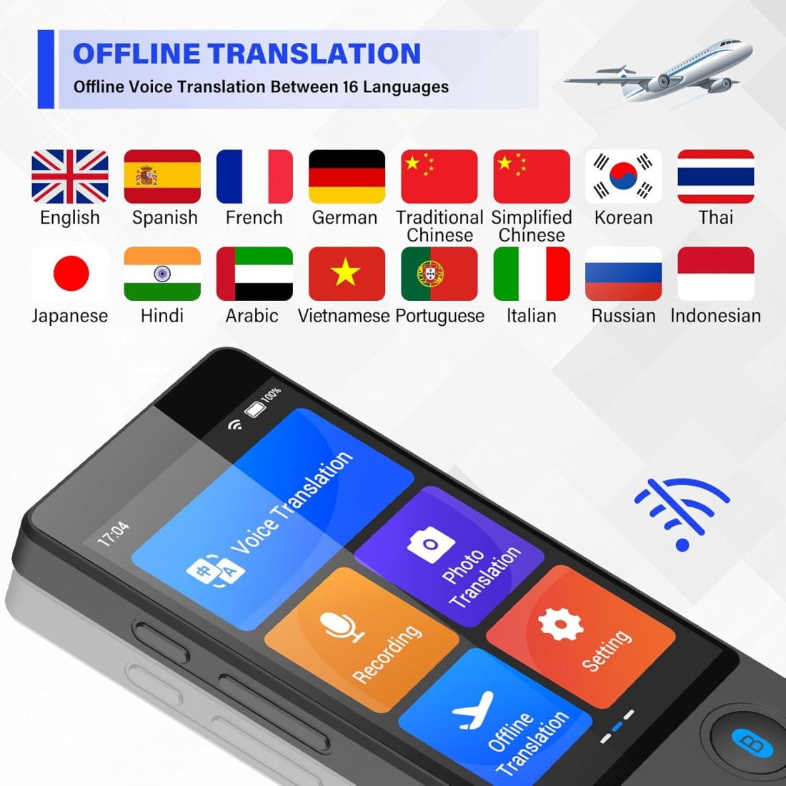 Language Translator Device, 2024 Instant Two-Way Language Translator, 144 Languages Supported, Online/Offline/AI/Voice/Photo Translation, Portable Translator Device for Business Learning Travel
