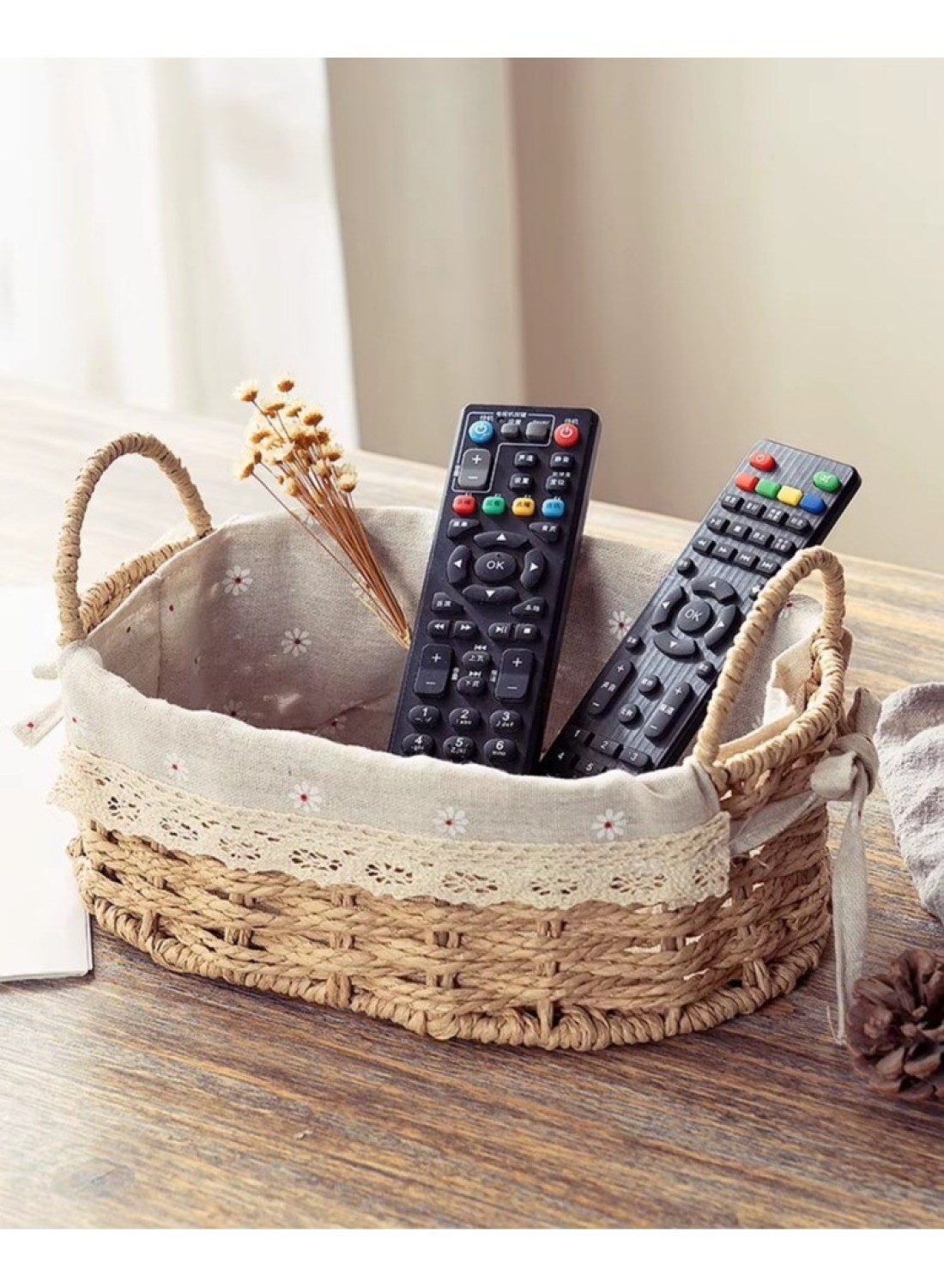 Set of 2 Eco-Friendly Oval Handwoven Storage Baskets with Handles, Durable Woven Bins with Sturdy Frame and Removable Liners for Home Organization in Living Room, Bedroom, Bathroom and Nursery-Beige