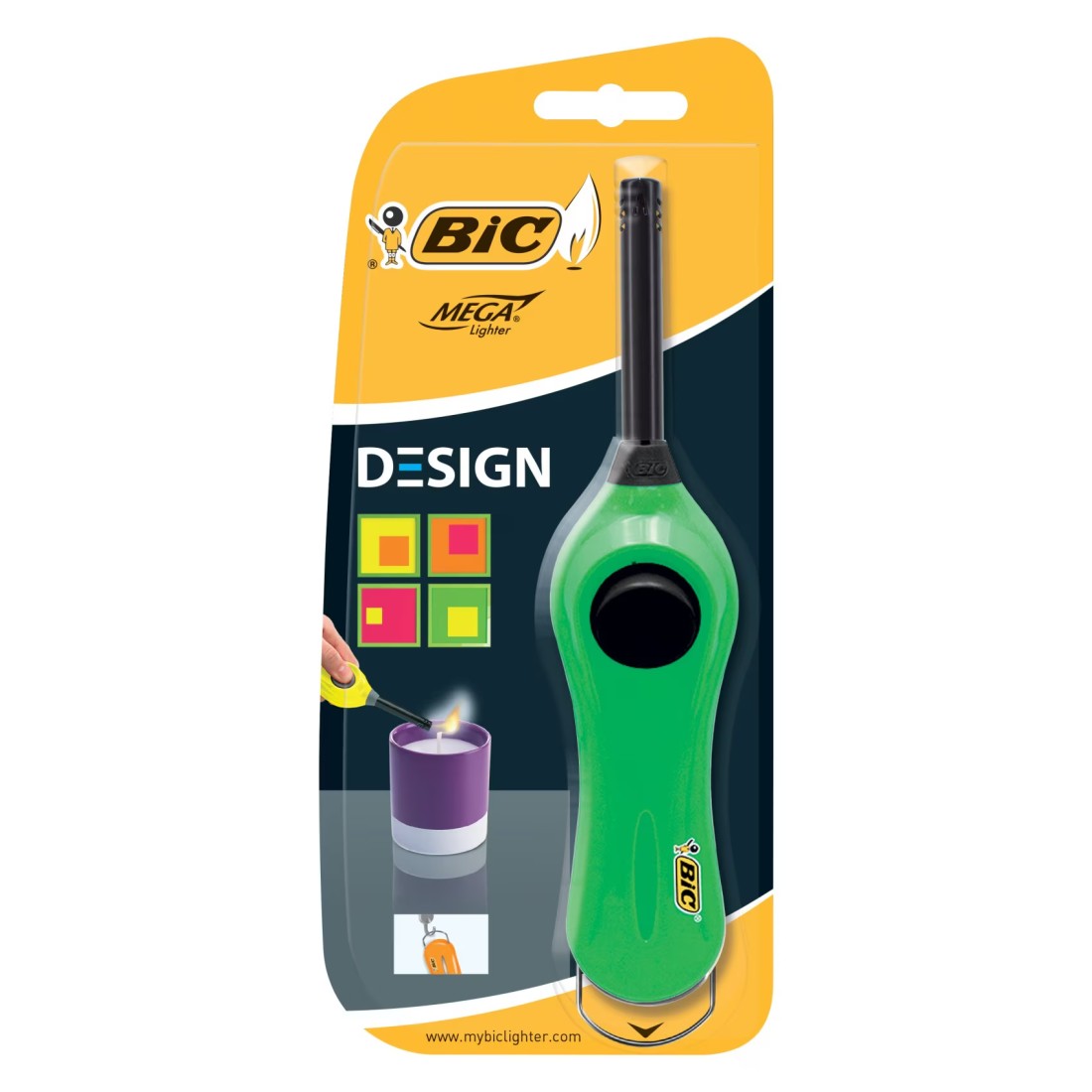 Bic Design Mega Lighter Blister Yellow Green Orange Pink
