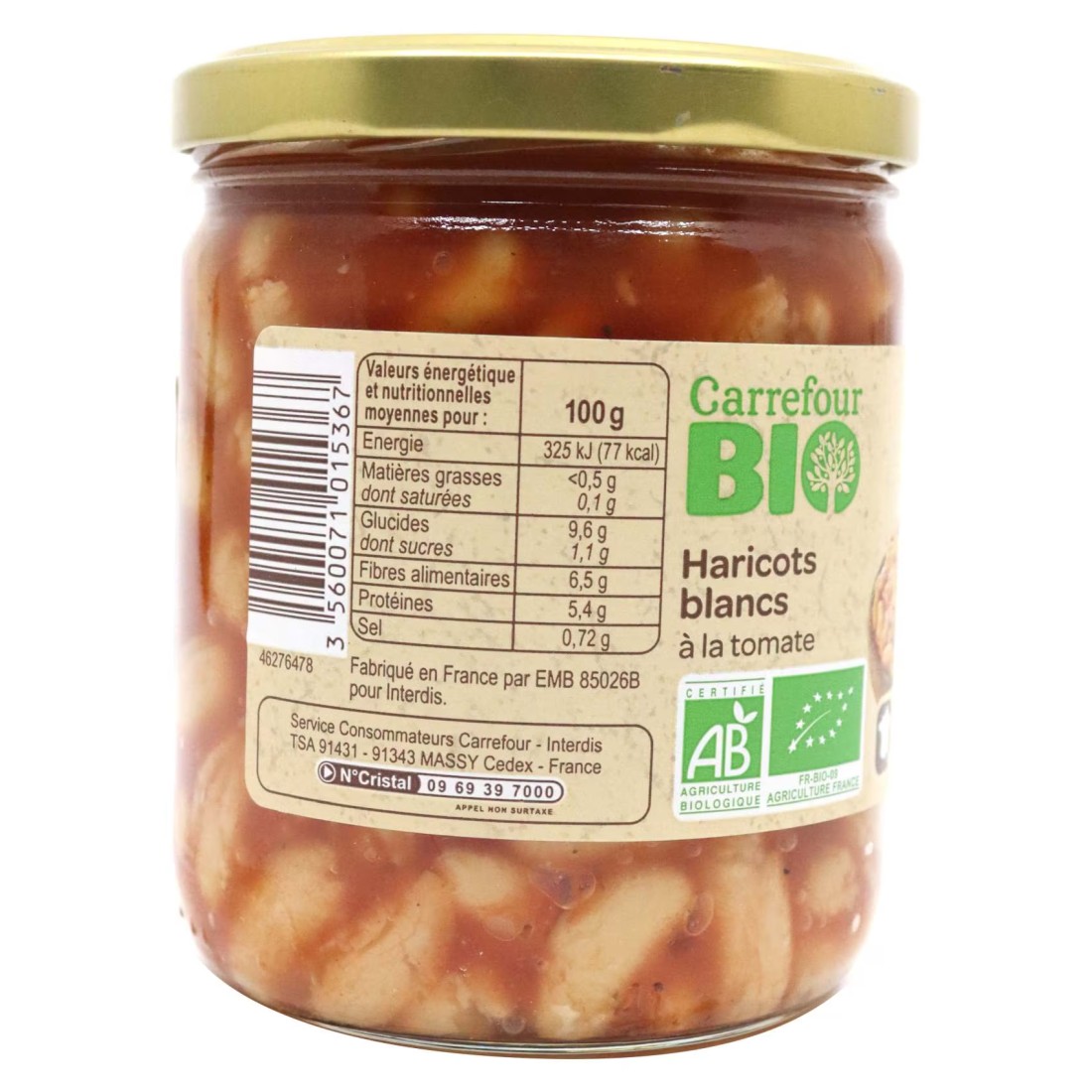 Carrefour Bio White Beans Tomato 446ml