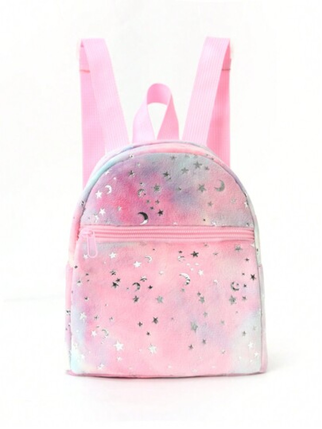 1 Pc Winter New Style Children Girls Mini Cute Stars Moon Printed Soft Plush Adjustable Backpack Suitable For Outdoor Travel Daily Use Holiday Gift School Primary School Students