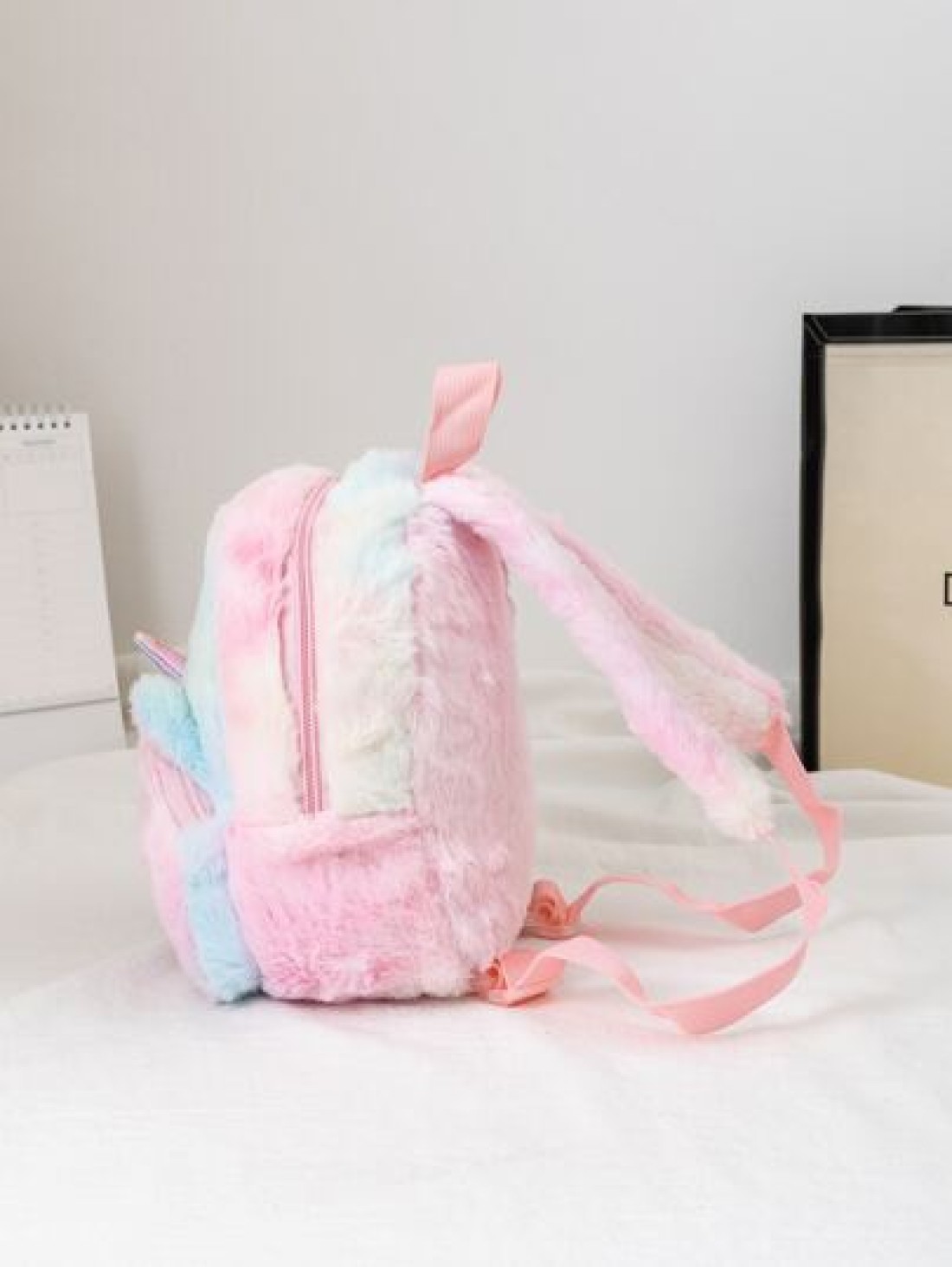 Girls Random Color Block Cartoon Embroidered Fluffy Classic Backpack