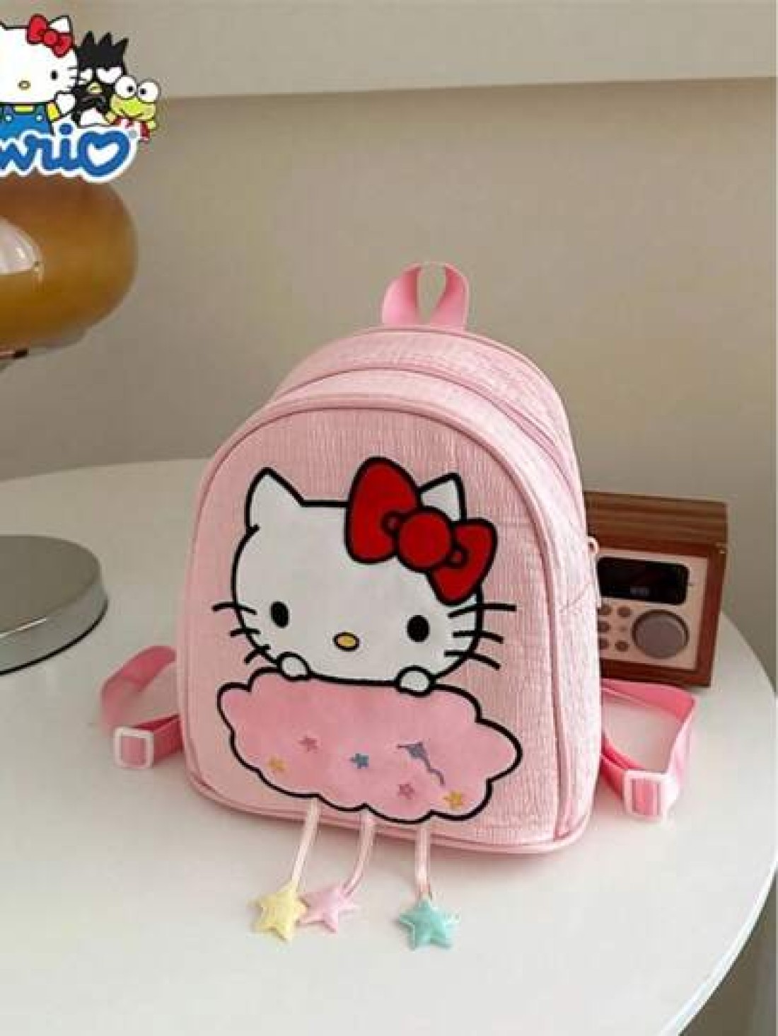 Sanrio حقيبة خفيفة متعددة الاستخدامات للتسوق والحفلات بتصميم كارتوني لطيف يظهر قطة سوداء ميلودي قابلة للعكس للا