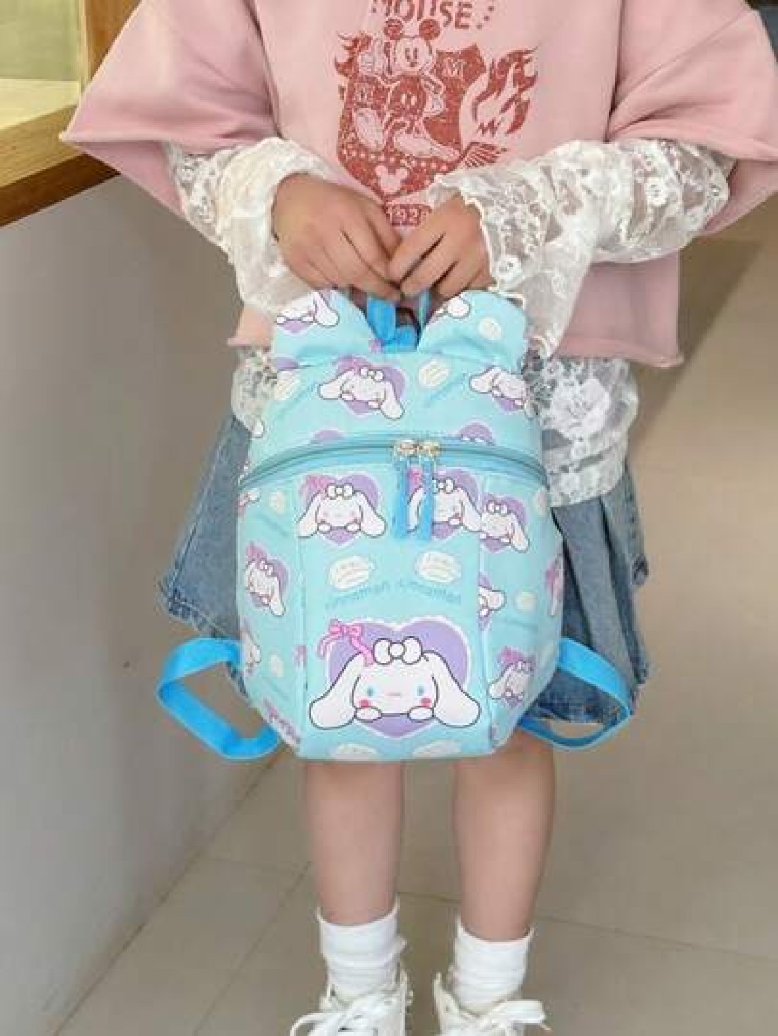 Sanrio KT Cat Nylon Kids Backpack Cute Mini Girls Bag Lightweight Cartoon Pattern Pouch Zipper Closure Kitty Dog Little Girl Schoolbag Suitable Gift Bag For Friends Gathering Travel Bag For Outing