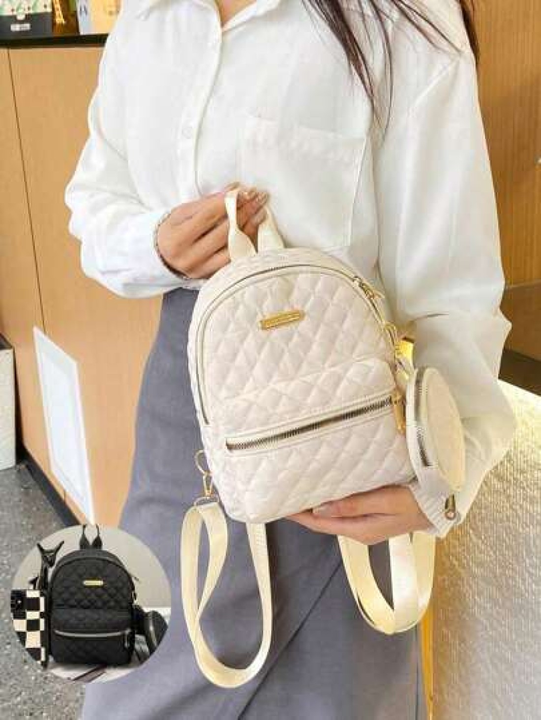 1pc Spring Back To School Girl s Versatile Simple Practical Quilted Backpack With Coin Purse Casual Outdoor Nylon Campus Schoolbag For College Junior High School Students Small And Fashionable Work Co