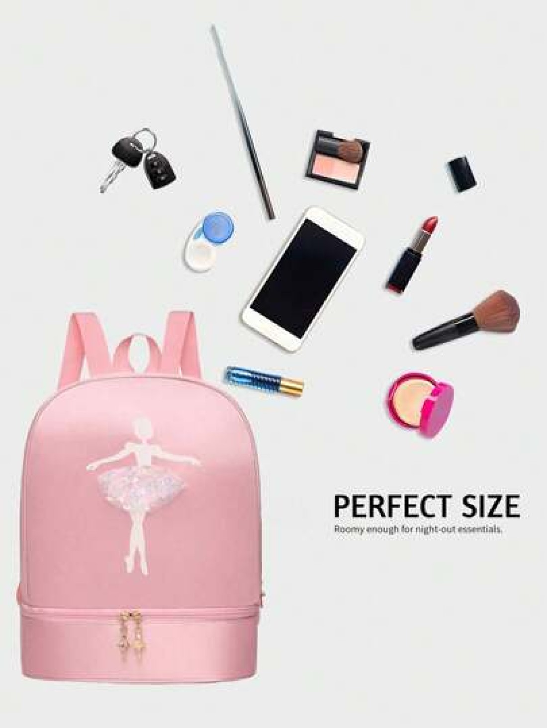 1pc Solid Color Zipper Closure Oxford Cloth Embroidered Dancer Motif Cute Backpack With Separate Shoe Compartment Suitable For Daily Use