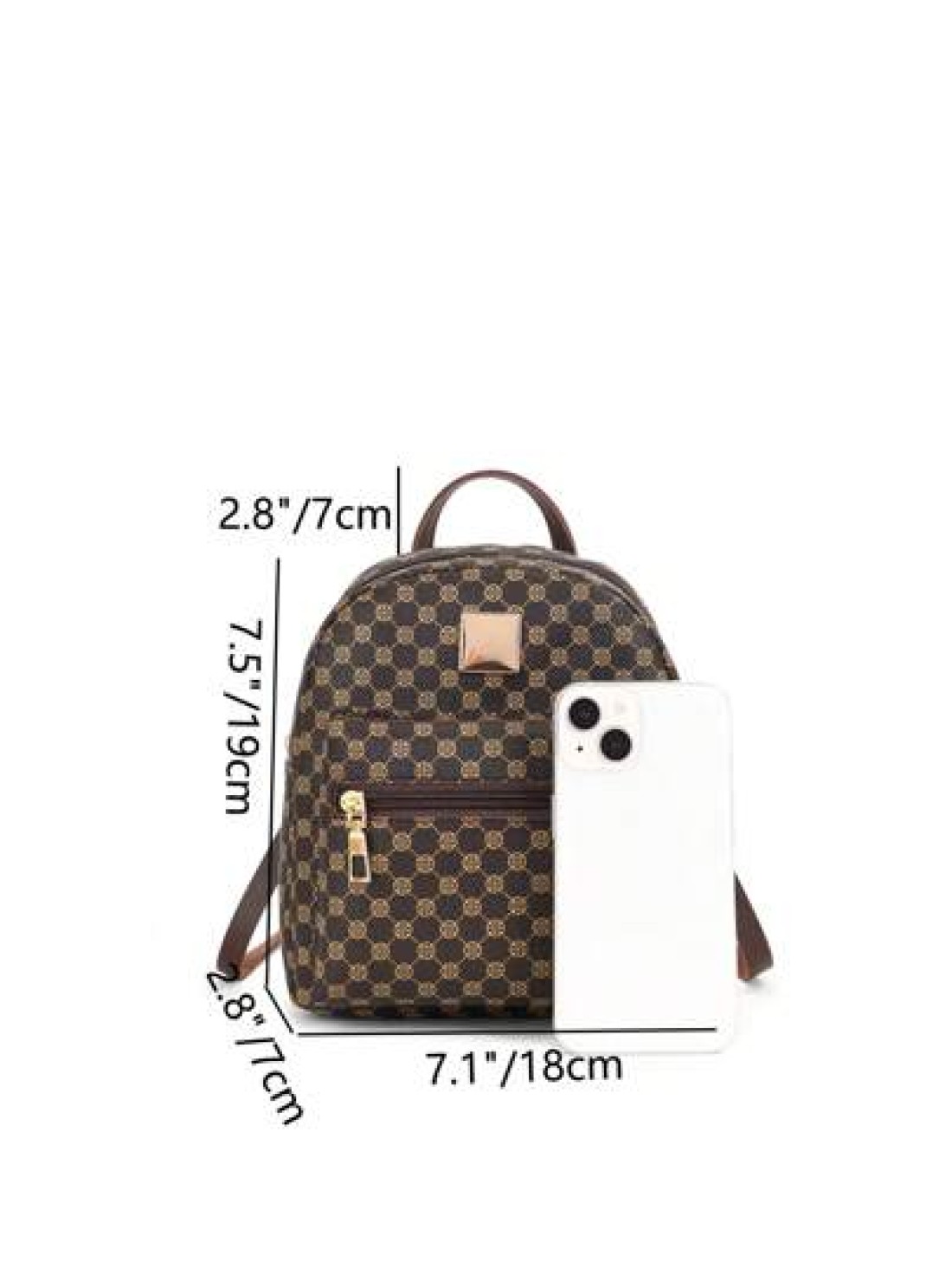 Cute Small Zipper Backpack Geometric Pattern Backpack With Adjustable Strap