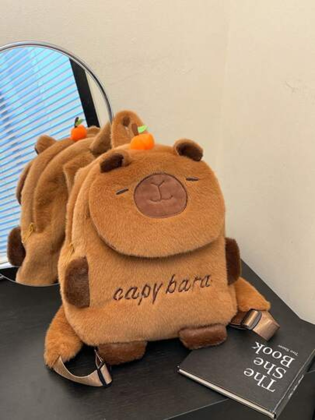 1pc Soft Plush Adorable Capybara Backpack Big Children Casual Plush Backpack Flip Backpack Adjustable Strap And Zippered For Travel Shoping Parties Holidays Supermarket Festive Events School Occasions