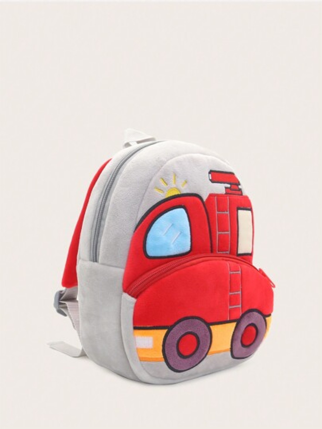 1pc Plush Cartoon Fire Truck Pattern Backpack Suitable For 2 4 Years Old Boys Girls Daily Use