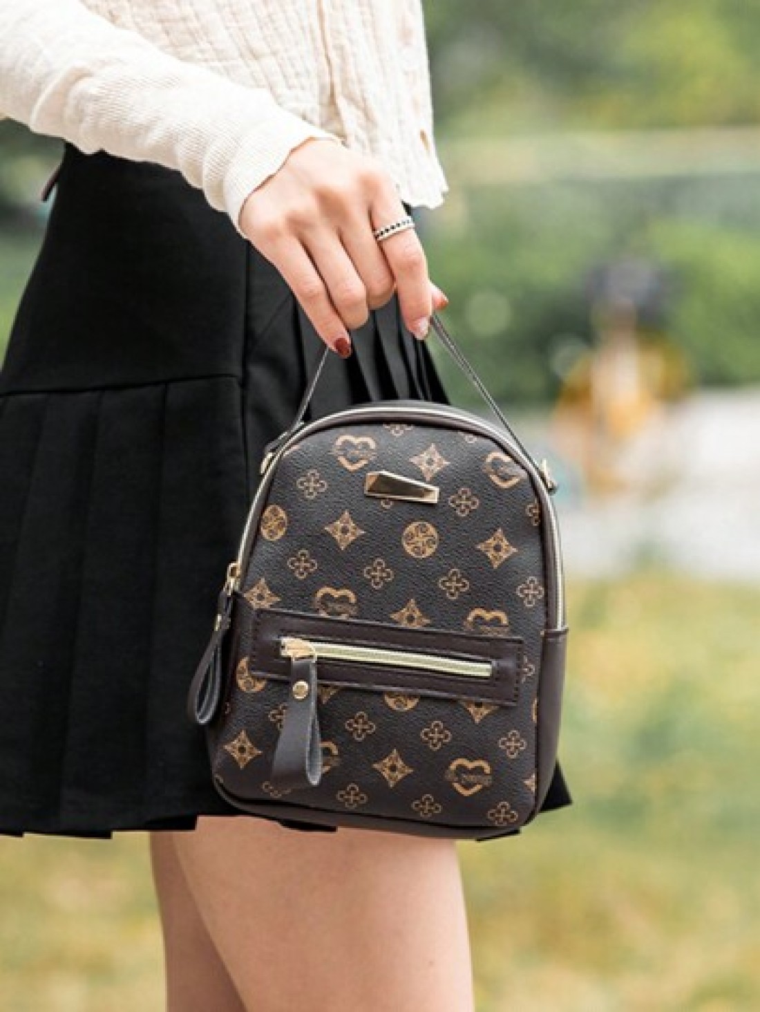 A Mini Printed Hardware Embellished Backpack A Mini Retro Small School Bag Very Suitable For Travel Shopping School Bag Bag Backpack Mini Backpack Bag School School Backpack Bag School Bag