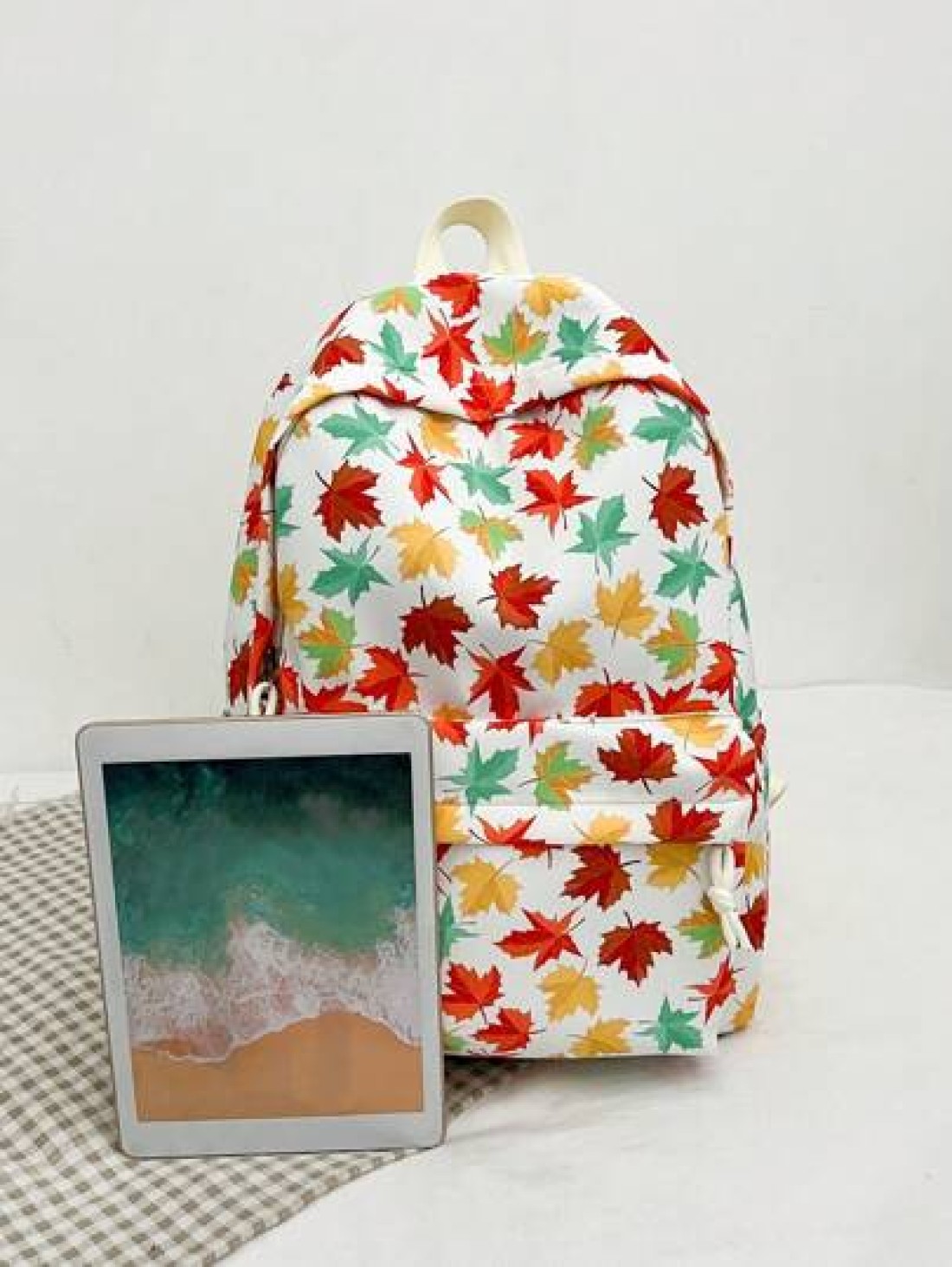 1 Pc Casual Maple Leaf Print Double Shoulder Backpack Zipper Closure Adjustable Straps School Bag Lightweight Student Bag Casual Daypack Large Capacity Backpack With Laptop Compartment Bookbag For Stu