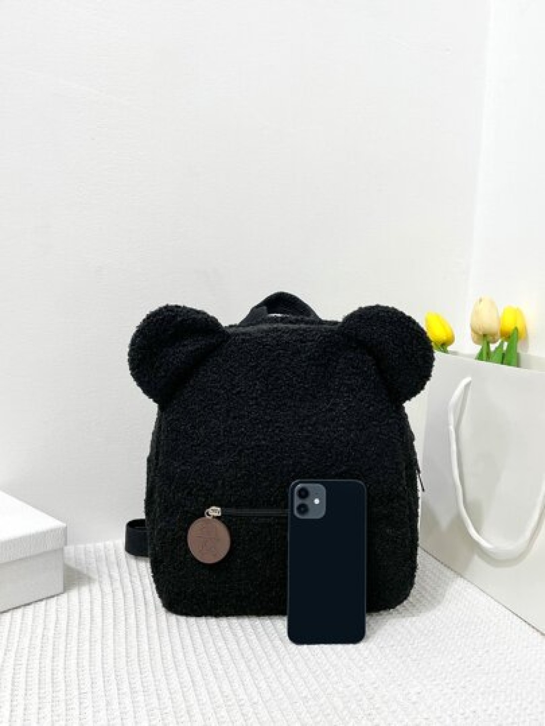One Piece Boys And Girls Sherpa Bear Zipper Closure Cute Cartoon Backpack Suitable For Daily Use In Autumn And Winter