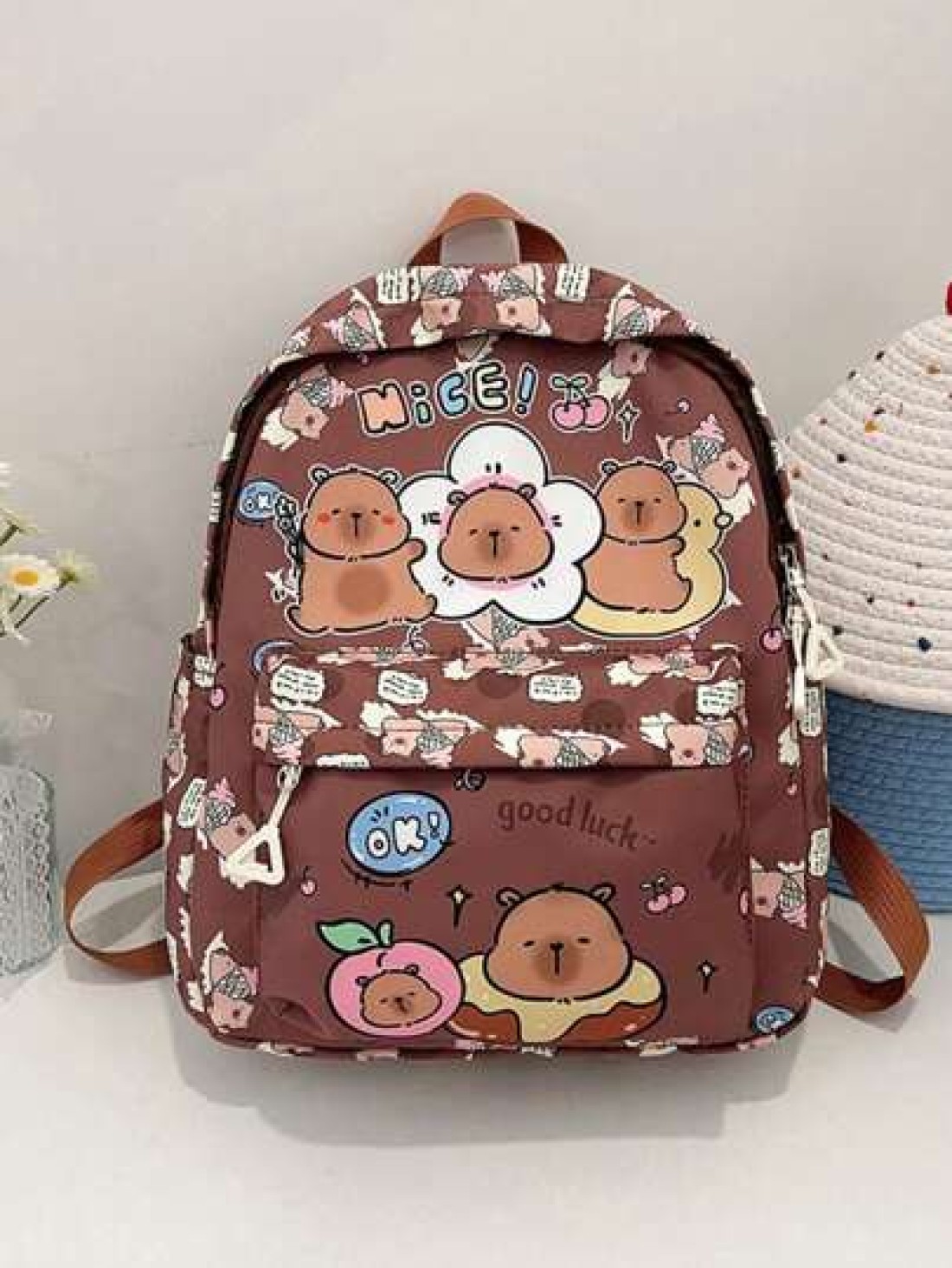 1pc Nylon Zipper Closure Fashionable And Cute Capibara Backpack Niche Design Adjustable Shoulder Straps Comfortable And Versatile Suitable For Daily Travel Backpacks And Highly Attractive Bags Suitabl