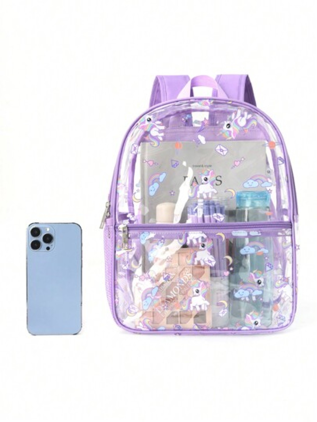 1 Piece Pvc Pink Unicorn Print Cute Children S Backpack Waterproof Backpack For Travel And School Kawaii School Bag With Side Mesh Bag Daily Commuting Use Holiday Gift