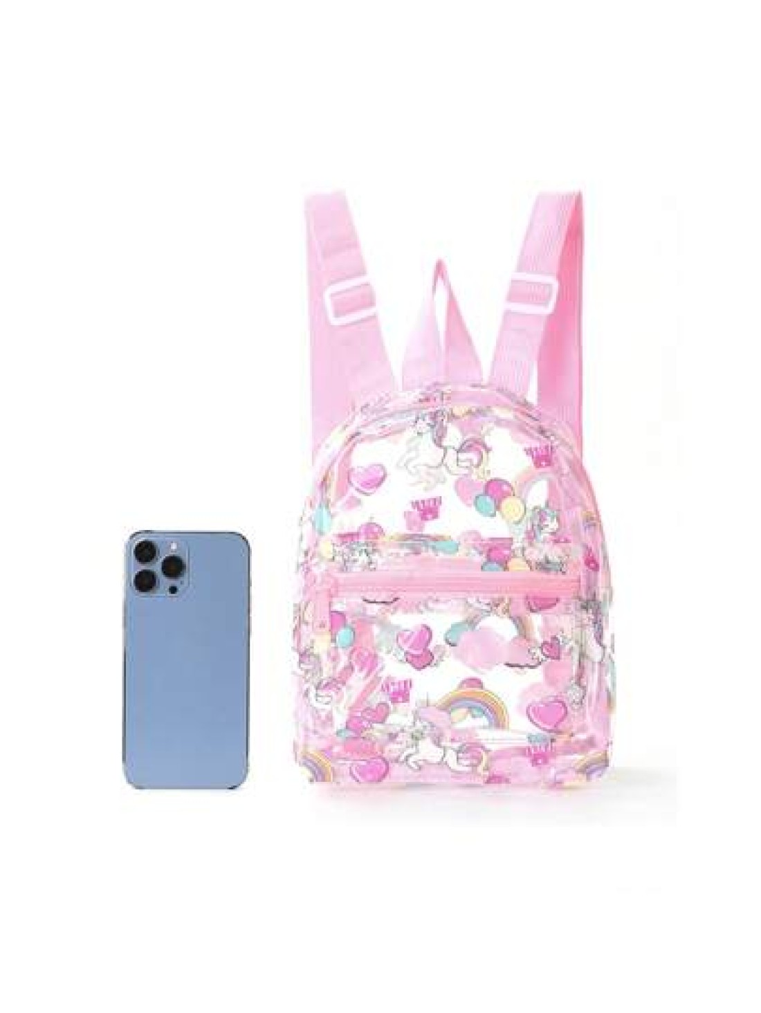 1 Pc Waterproof Pink Unicorn Cute Children s Backpack Girl s Rainbow Love Graffiti Adjustable Shoulder Strap School Bag Outing And Outing Backpack With Front Pocket Storage Suitable For Daily Commutin