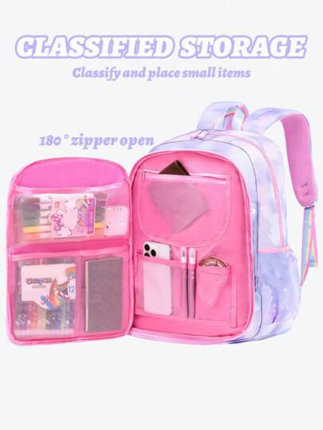 1pc Dream Girl Backpack Multi Pocket Children Backpack Cute Student School Bag Casual Durable Lightweight Travel Bag With Front Transparent Pocket And Anti Theft Pocket Ideal Birthday Gift For Girls G
