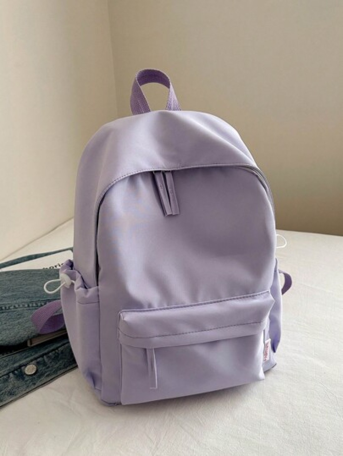 1pc Teens Simple Zipper Closure Backpack Fashion Versatile Solid Color School Bag Suitable For Daily Use