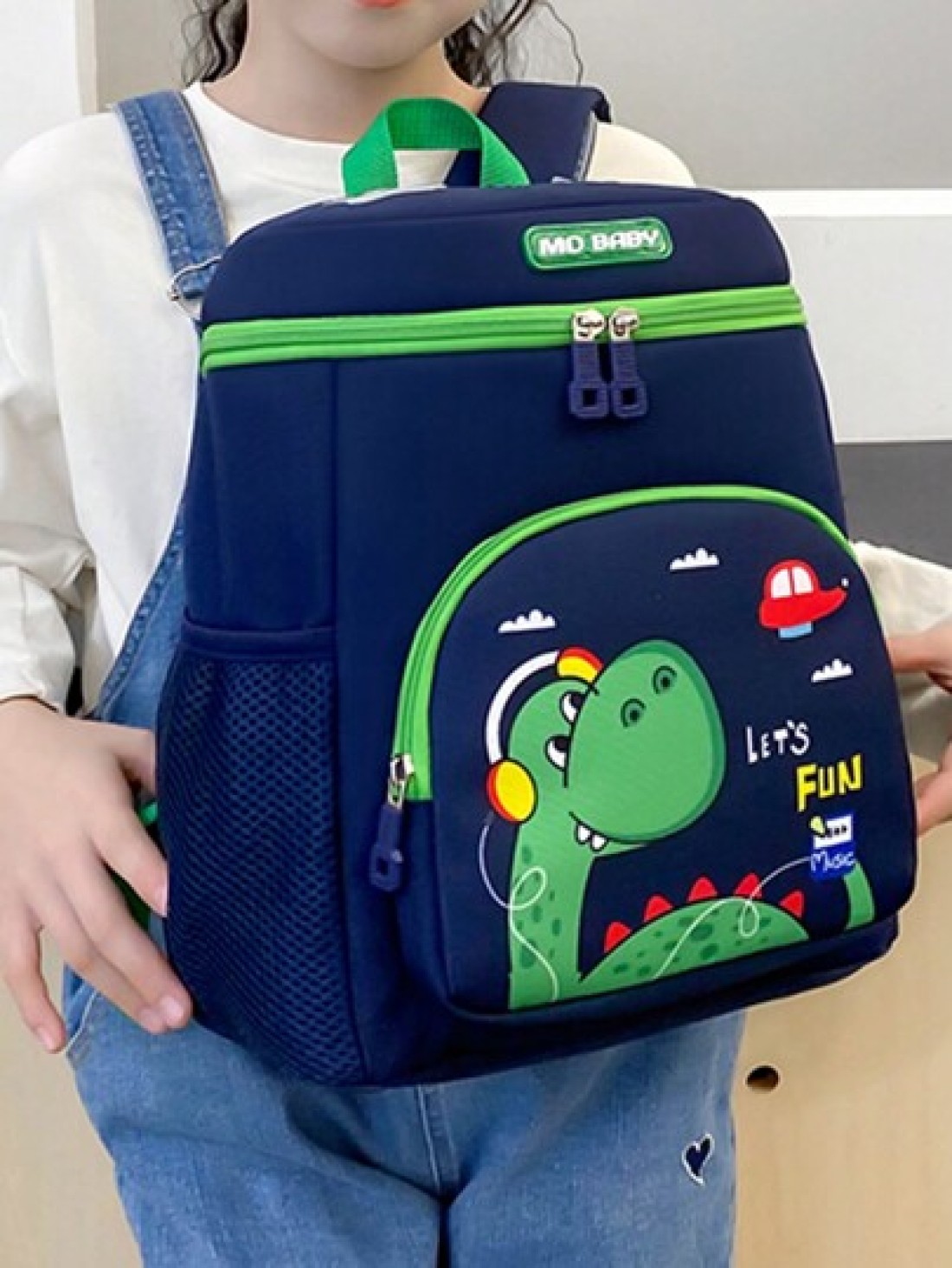 1pc Kids Cute Cartoon Green Dragon Print Backpack With Wide Strap Back Support Design Suitable For School Daily Use