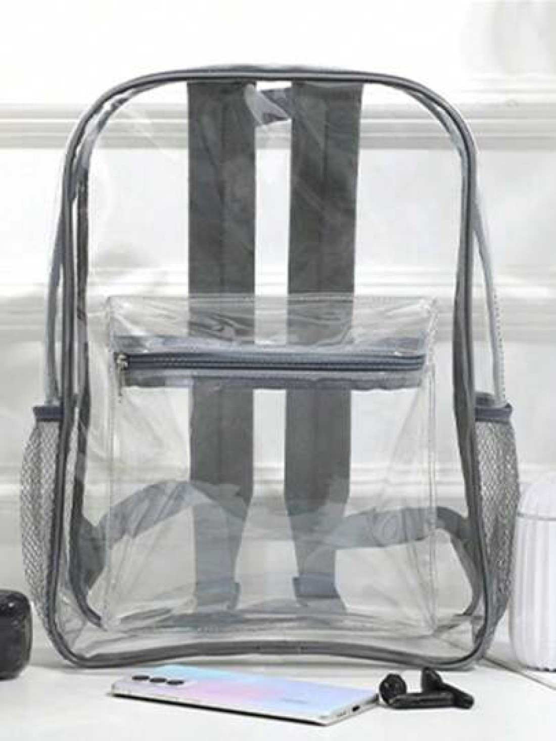 1pc Transparent Zipper Closure Backpack For School Use Fits Ages 9 13 Years