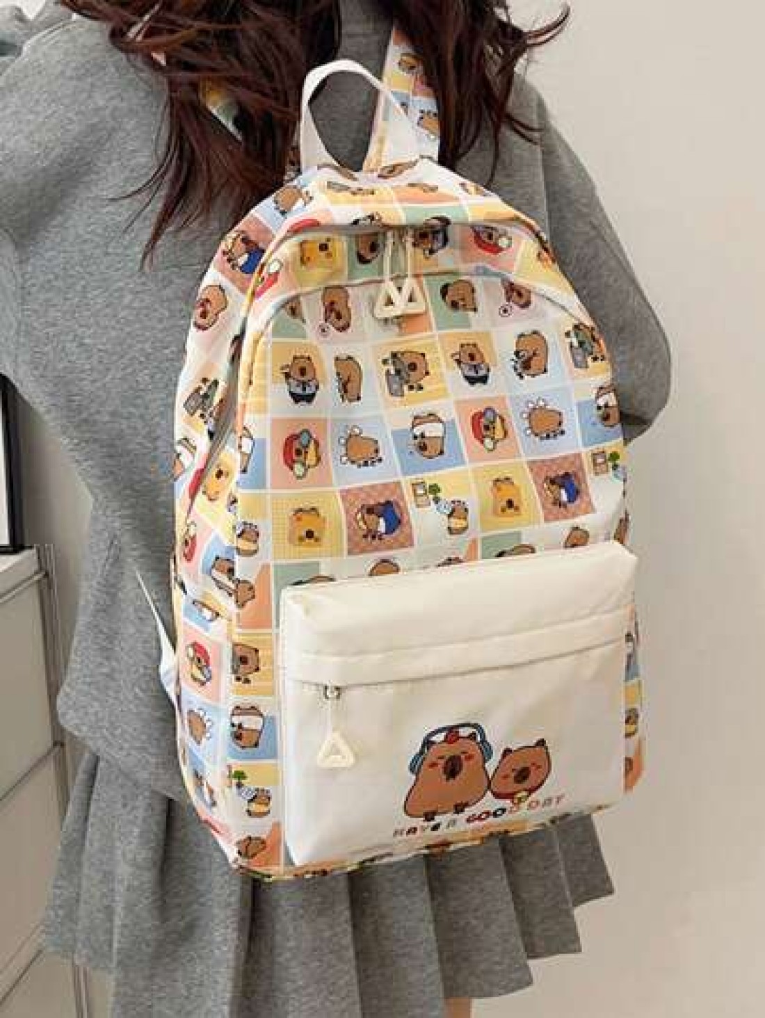 New Large Capacity Campus Style Double Backpack For Girl Capibara Dolphin Student Backpack Suitable For Junior High School Senior High School And University Students Bag