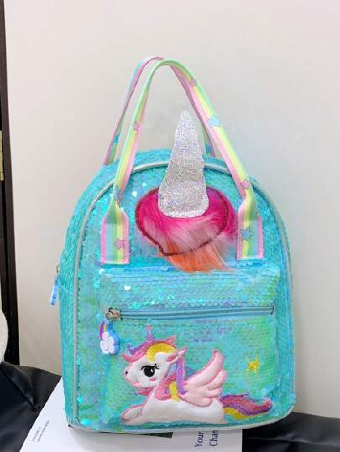 1 Pc New Sequined Material Cute Cartoon Pony Solid Color Girl Backpack Can Be Carried On One Shoulder Smooth Zipper Opening And Closing Sweet And Exquisite Elegant And Stylish Suitable For School Trav