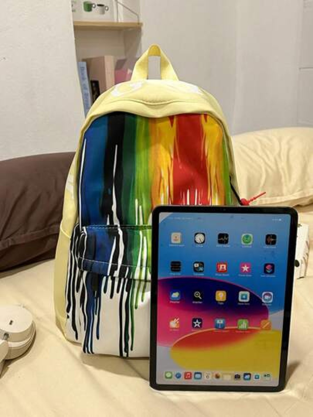 1pc New Fashion Versatile Contrast Color Graffiti Student Backpack Waterproof Nylon Large Capacity Outdoor Schoolbag No Pendant