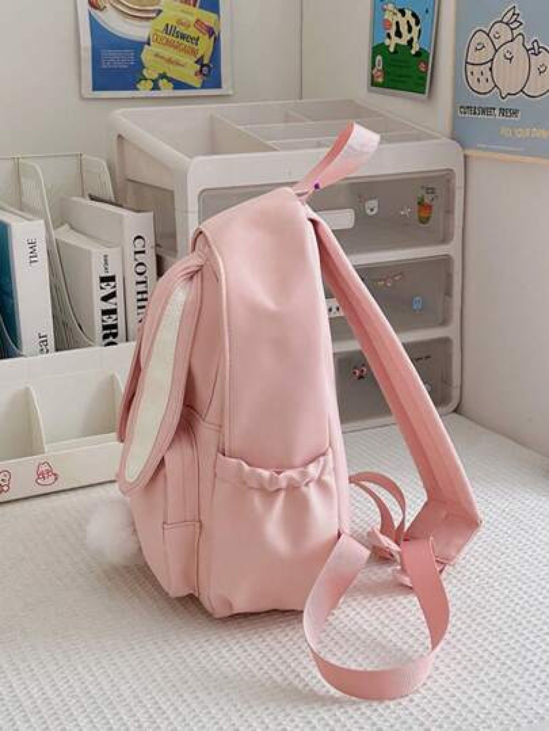 1pc New Fashion Student Backpack Versatile Cute Rabbit Ear Design Nylon Waterproof Large Capacity Rucksack No Pendant