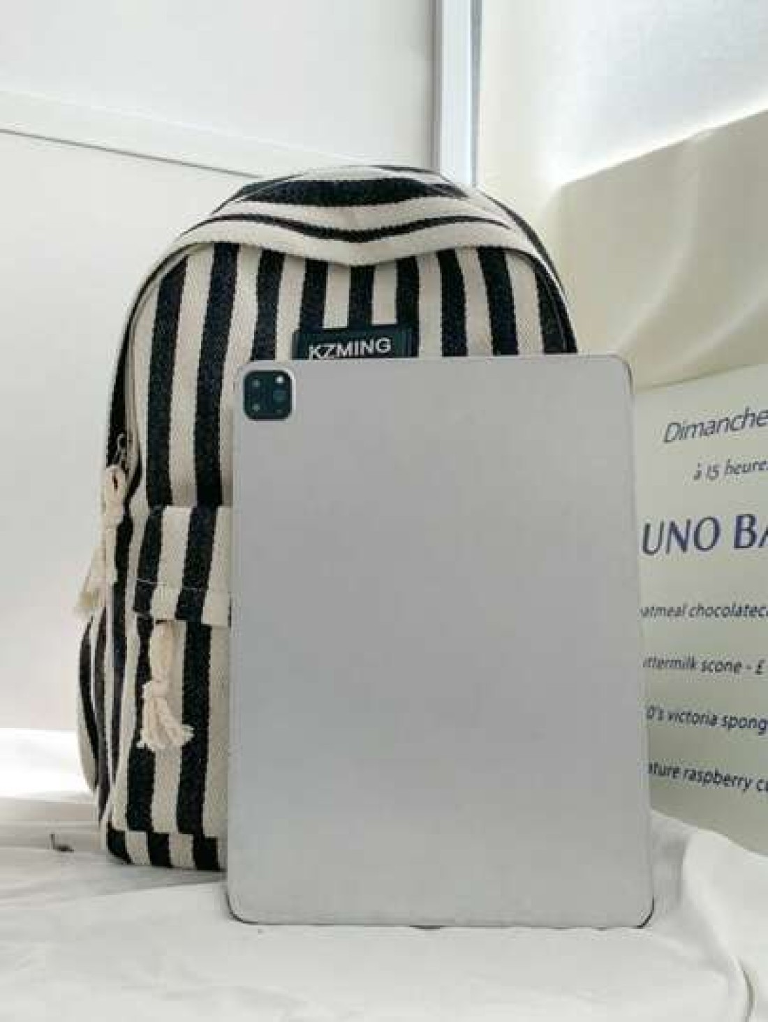 1pc New Versatile High Quality Vertical Striped Backpack Large Capacity Student Commuting Daily Casual Rucksack