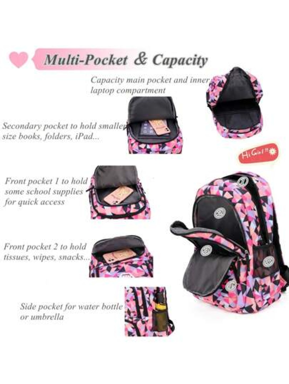 3 Piece Geometric Print Backpack Set Student Bookbag For 15 6 Inch Laptop High Capacity Lightweight Travel Bag Back To School Gift