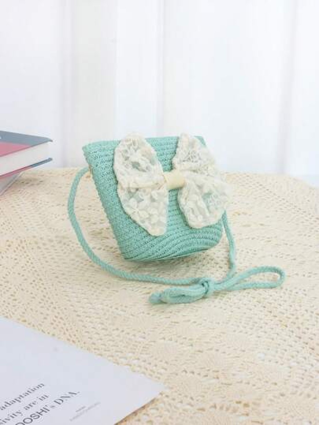 1pc Kids Cute Ribbon Bow Straw Crossbody Bag Princess Style Shoulder Bag Suitable For Daily Outings