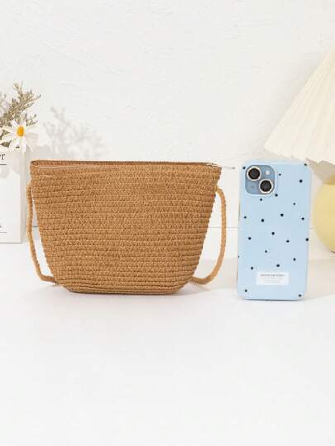 New Straw Bag For Girls Lightweight Fashionable Suitable For Beach Travel Shopping Decorated With Cute Pink Flowers Girl Crossbody Phone Bag