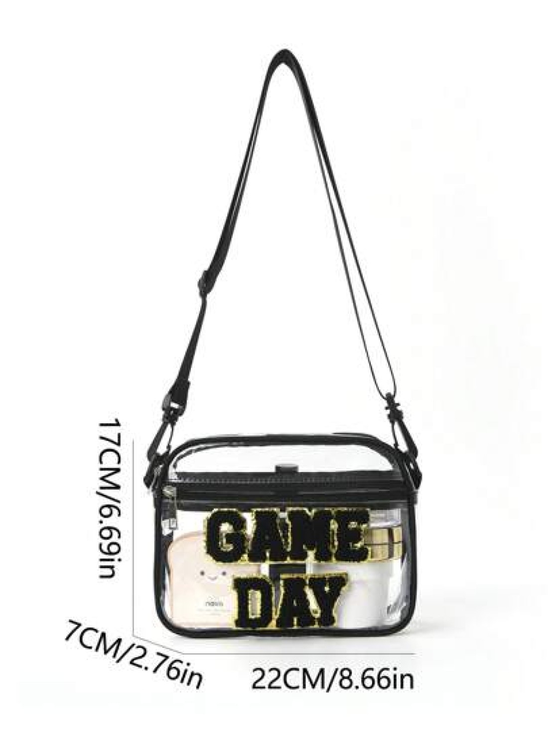 1pc Kids Cute Fashion Tpu Transparent Crossbody Bag Chenille Letters Embroidery Game Day Adjustable Shoulder Strap Zipper Closure Waterproof Simple Style Suitable For Going Out And Daily Commuting Hol