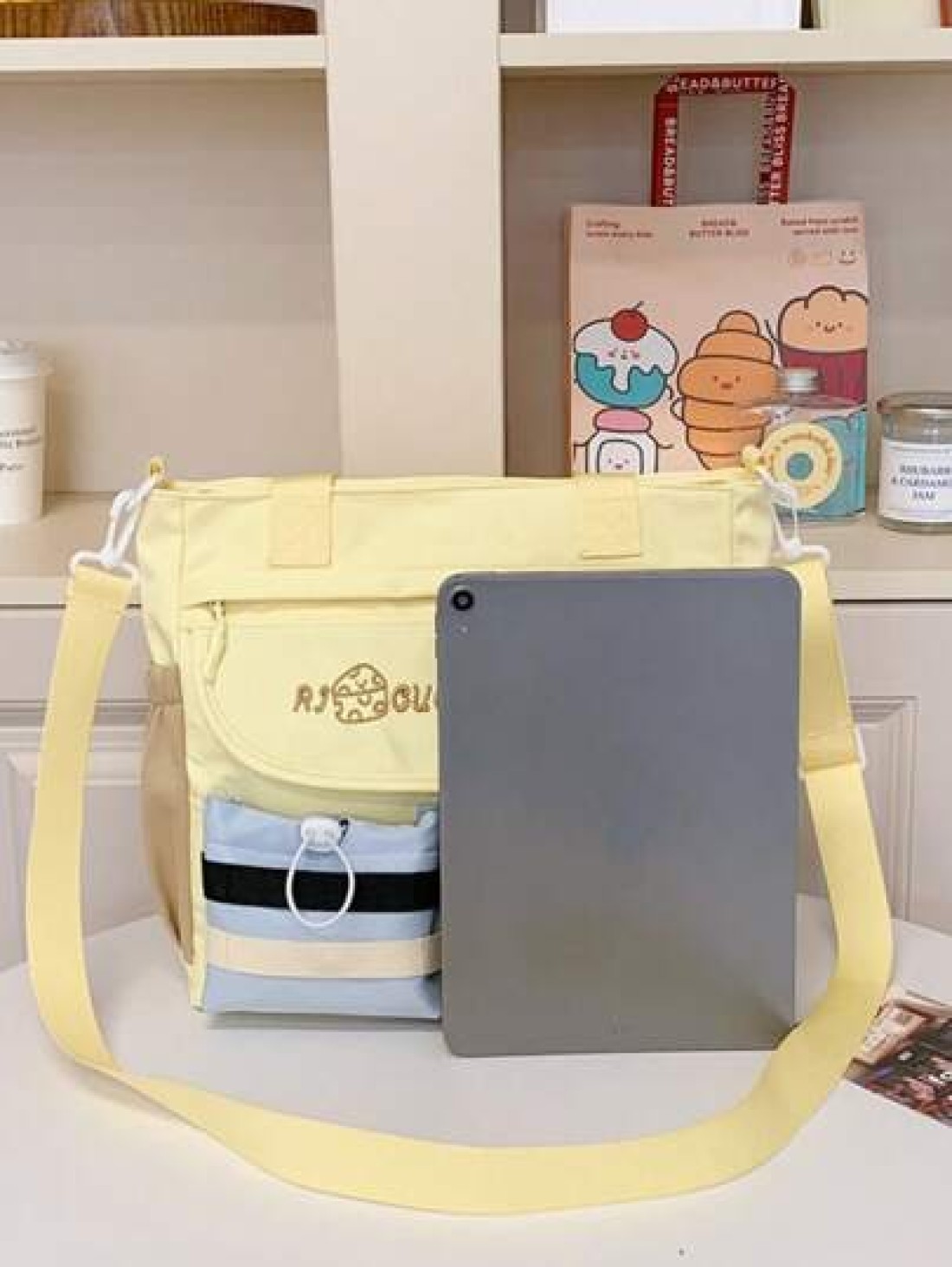 1pc New Student Tutoring Bag Casual Contrast Color Nylon Waterproof Large Capacity Shoulder Bag
