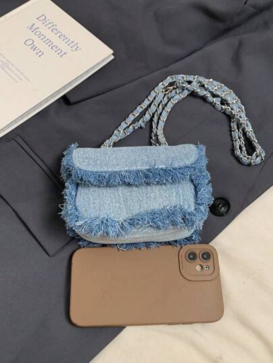 Frayed Chain Strap Shoulder Crossbody Mini Square Bag For Girls Retro Style