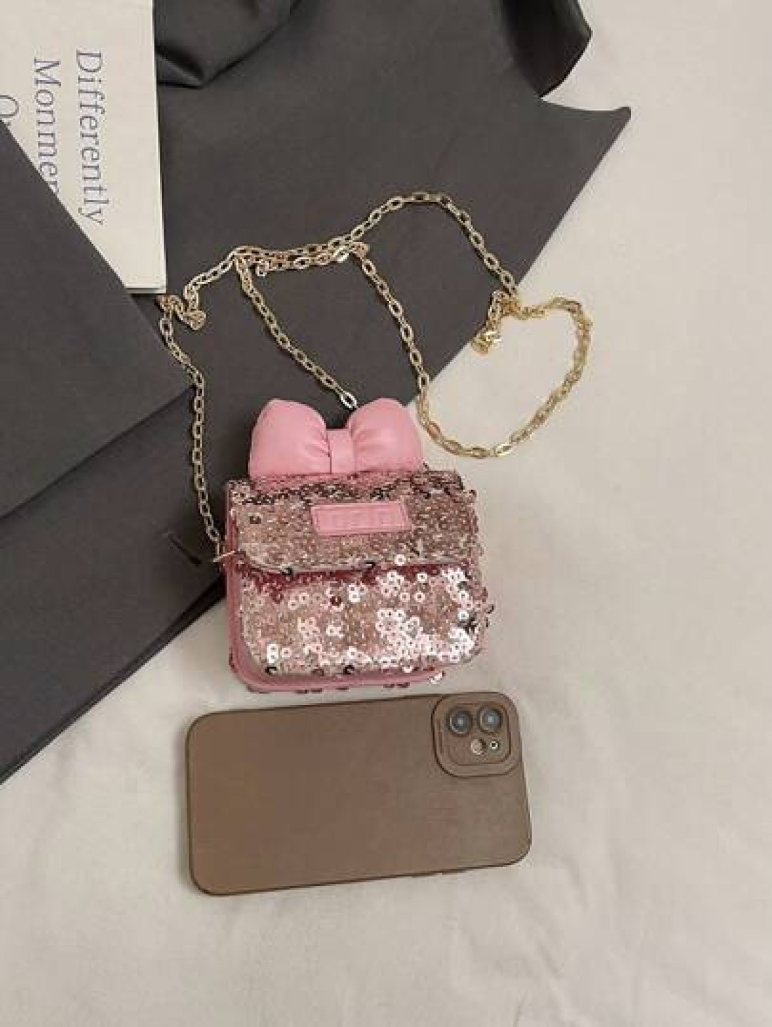 Cute Bowknot Glittering Chain Crossbody Bag Mini Shoulder Bag Casual Outing New Summer
