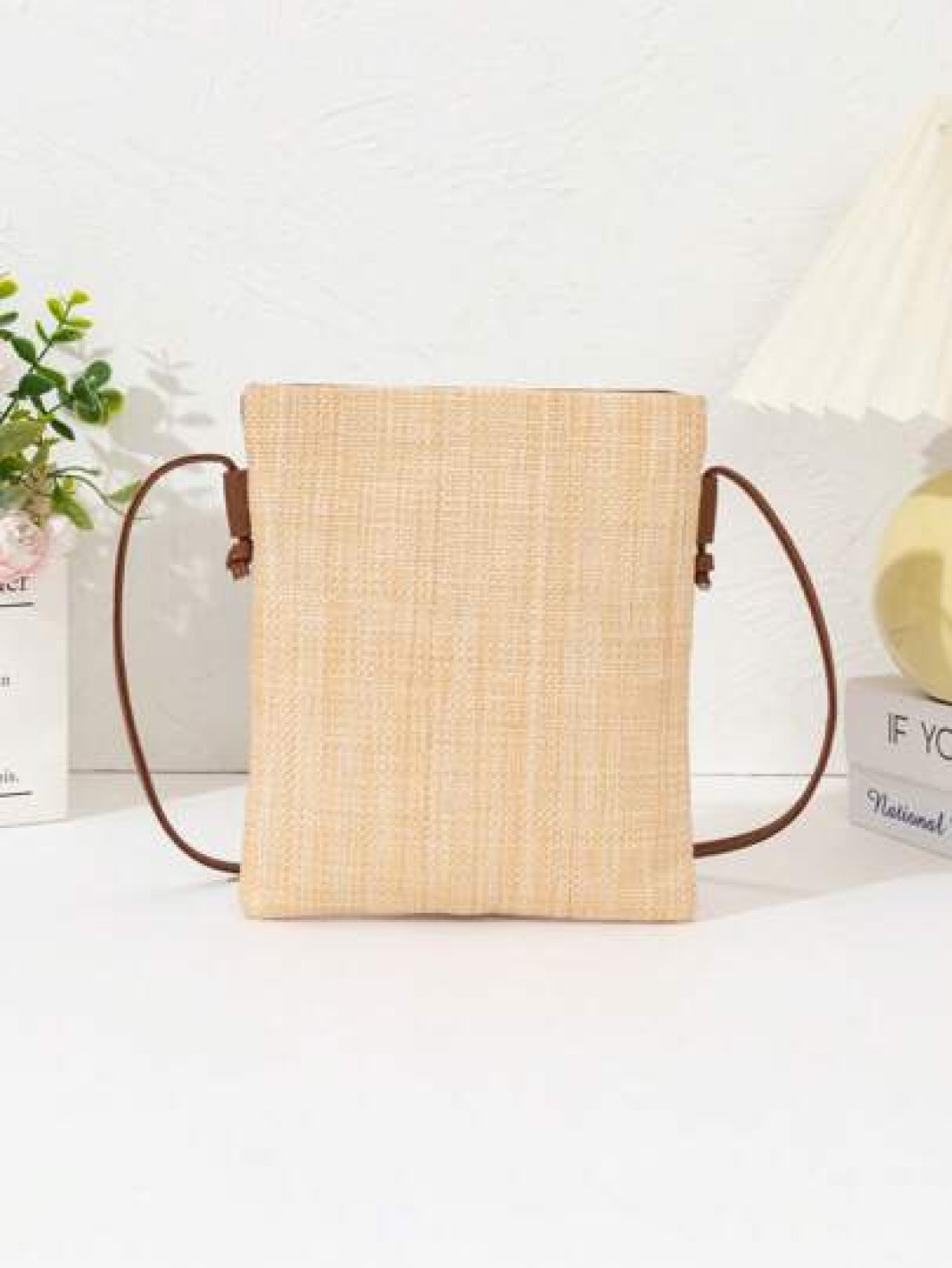 Girl New Straw Woven Bag With PU Strap Lightweight Fashion Adorned With Cute Rabbit Charm Suitable For Beach Travel Street Wear Crossbody Handbag