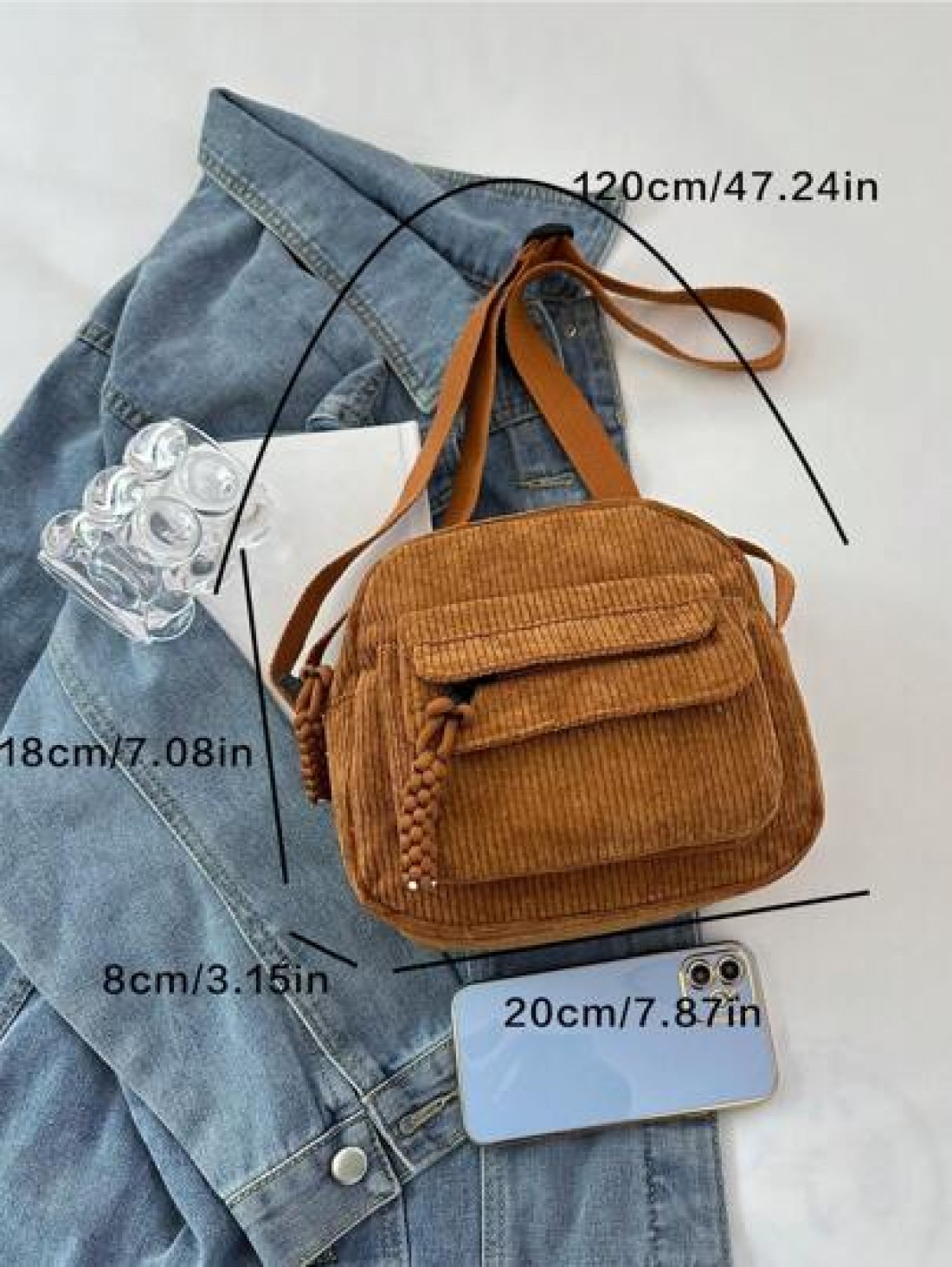1pc Young Girl Plush Fabric Zipper Closure Casual Sling Bag Suitable For Everyday Use