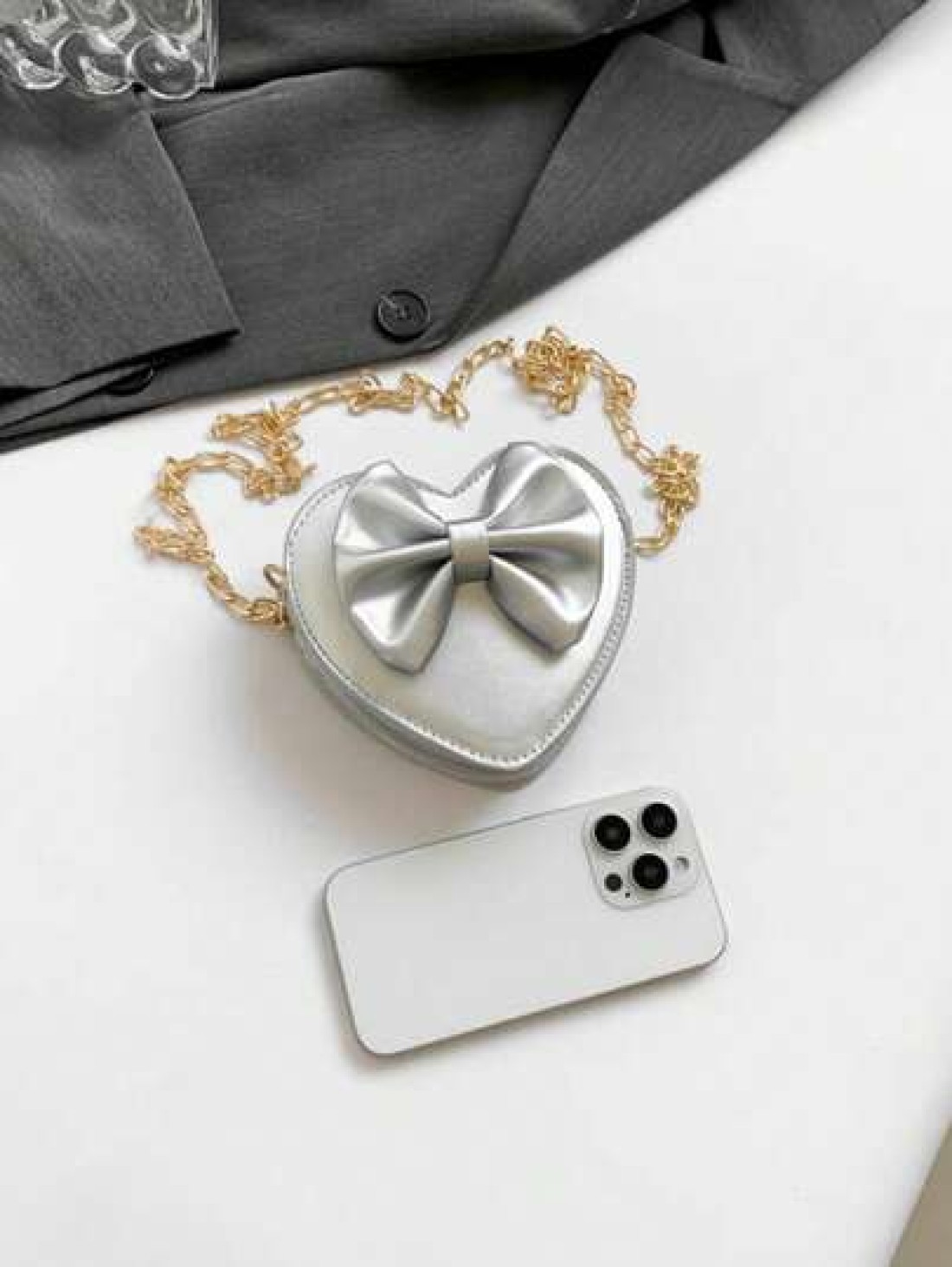 1 Piece Of Bow Pu Love Chain Bag For Girls Zipper Closure Shoulder Messenger Bag Fashionable And Versatile Candy Colored Mini Bag Lipstick Coin Purse Suitable For Daily Use