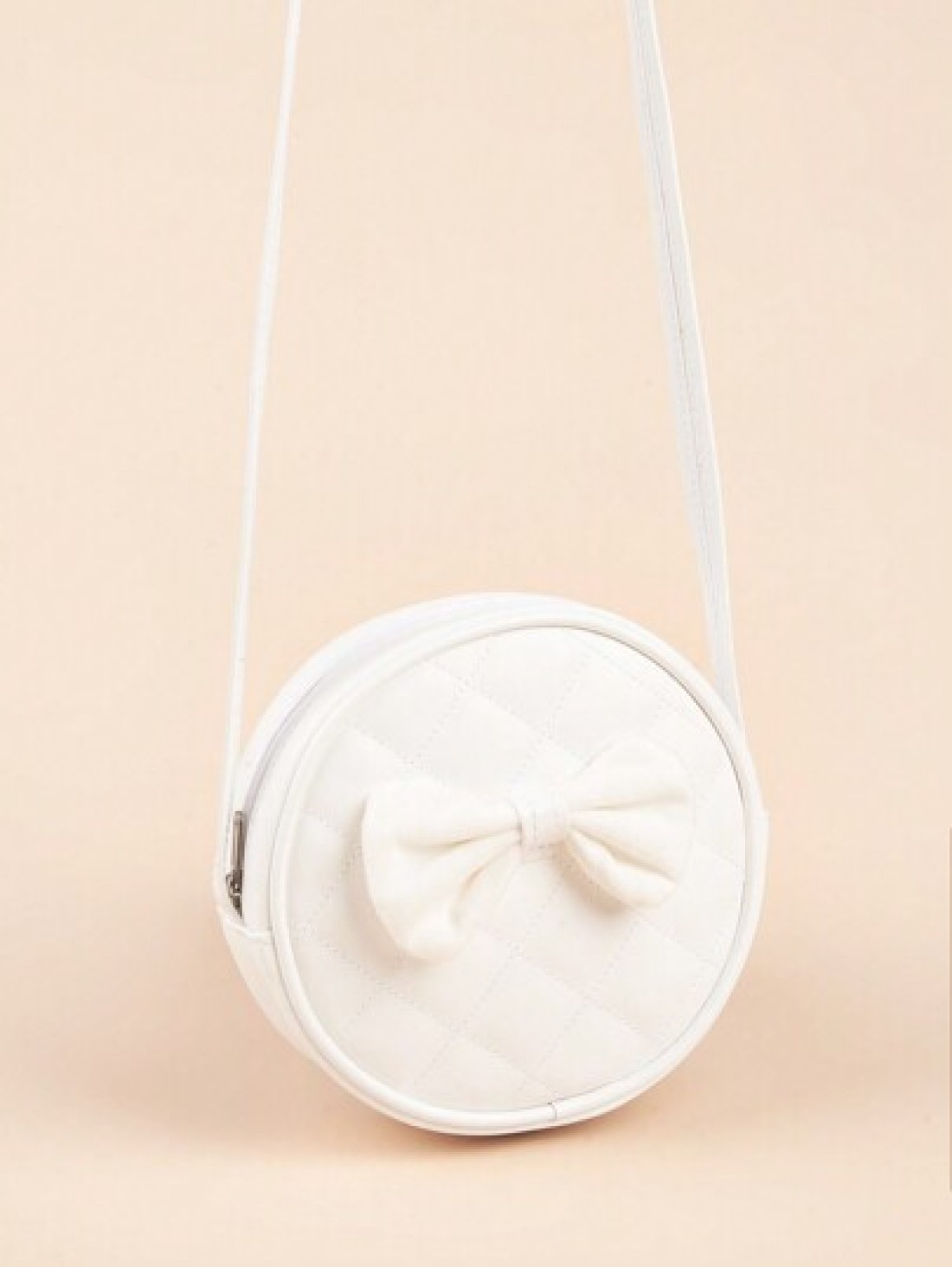 1pc Girls PU Quilt Plaid Bow Soft Sweet Round Mini Crossbody Bag Suitable For Daily Use