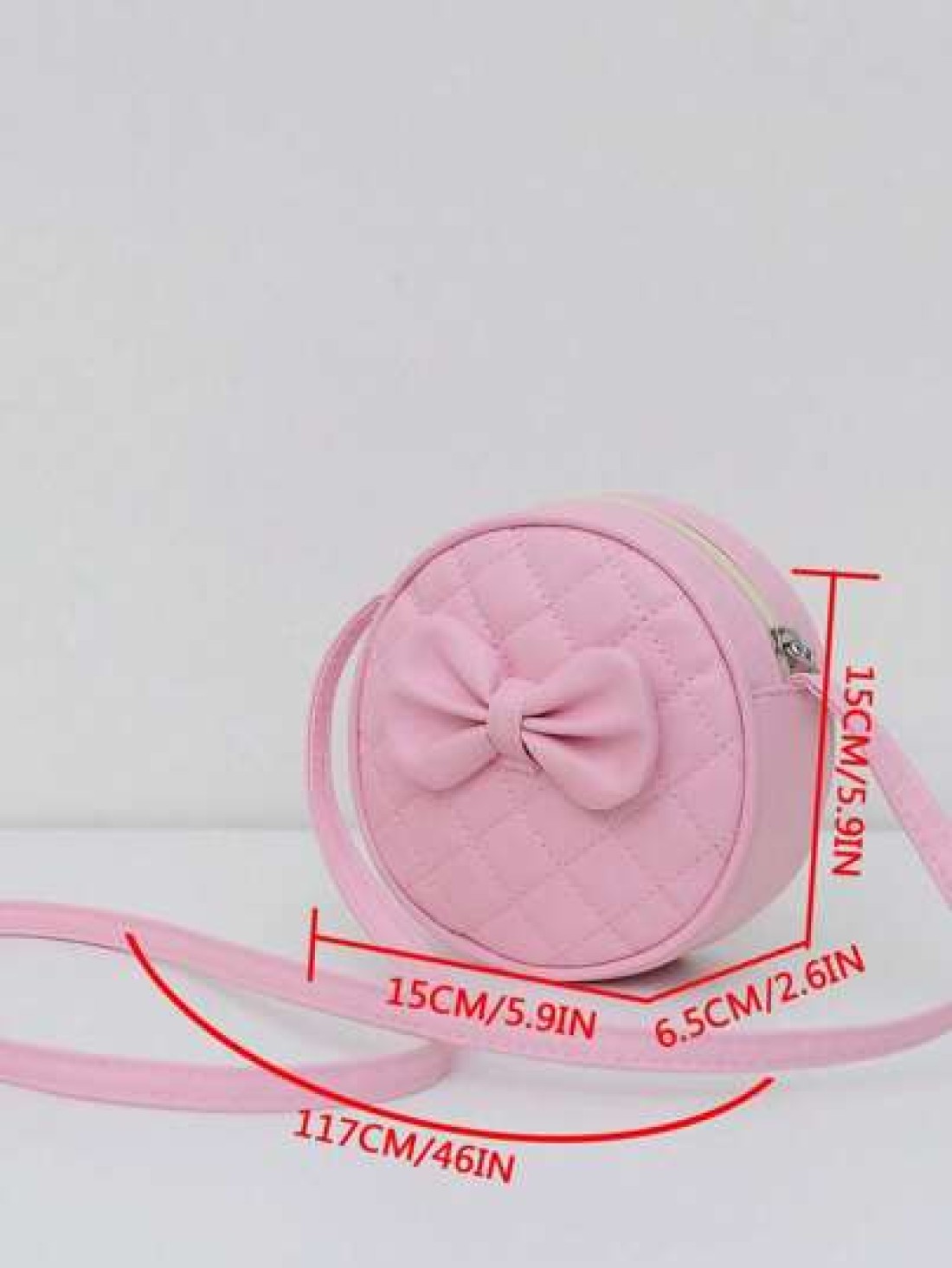 1pc Girl Pink PU Shoulder Bag With Bowknot Decor Fashionable Casual Small Round Crossbody Bag With Zipper Closure Suitable For Daily Use All Season
