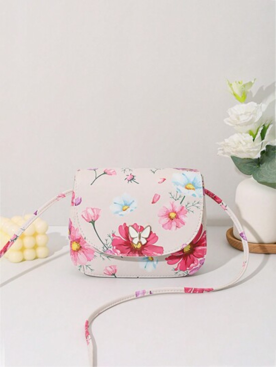 Mini Print Butterfly Decor Metal Accent Shell Crossbody Bag